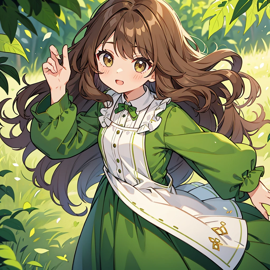 A girl with wavy brown hair wearing a green long-sleeved dress。　If you&#39;re chasing your dreams, you shouldn&#39;t cry easily