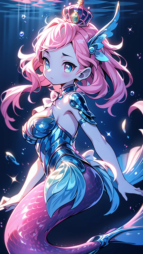 Mermaid，Mermaid，Mermaid女孩，Mermaid尾巴，Bodysuit style，Scale style，Underwater background，Underwater background，Seabed background，Coral shells background，Background in sea water，pink的鳞片，pink色调，fin，身上长着fin，Girl with fish tail，pink，pink鳞片，cute，cute，cute，crown，Armor，Armor，pink，pink鳞片，Close-up above the waist镜头，cute，beauty，Close-up above the waist镜头，Close-up above the waist，Upper body close-up，Giant fish tail，Big breasts，Big breasts