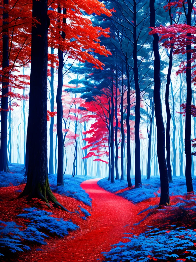 Red and blue contrast forest