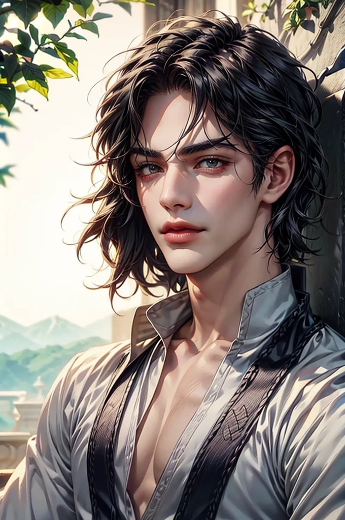 ((Best quality)), ((masterpiece)), (detailed), ((perfect face)), ((halfbody)) handsome face, male, teen boy,  perfect proportions , a character from anime saint seiya, short hair, male version , detailed ghibli interior scenery background 