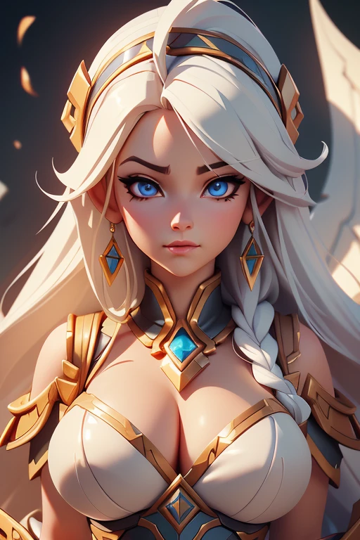 Best quality, masterpiece, ultra high res,photorealistic, raw photo,best quality,global illumination,8k wallpaper,official art, Amazing, finely detail,huge filesize, ultra-detailed,(extremely detailed eyes and face:1.2),(incredibly absurdres)), big tits, Lian from the paladins game, White hair, 