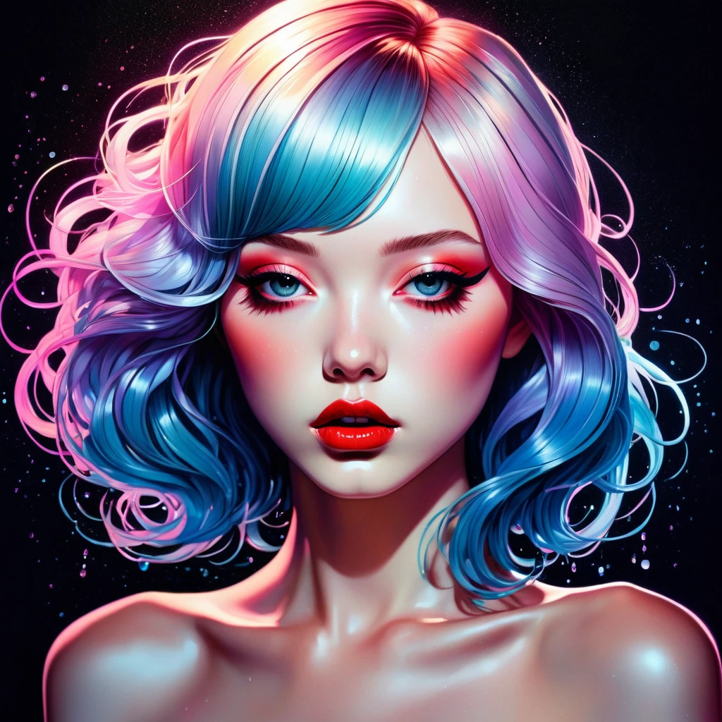 chiaroscuro technique in sensual illustration of an elegant girl, loli wet hair, vintage, weirdcore, mattepainting, by Hannah Dale, by Harumi Hironaka, extremely soft colors, Vibrant, highy detailed, digital illustrations , hight contrast, dramatic, refined, tonal, Facial expression