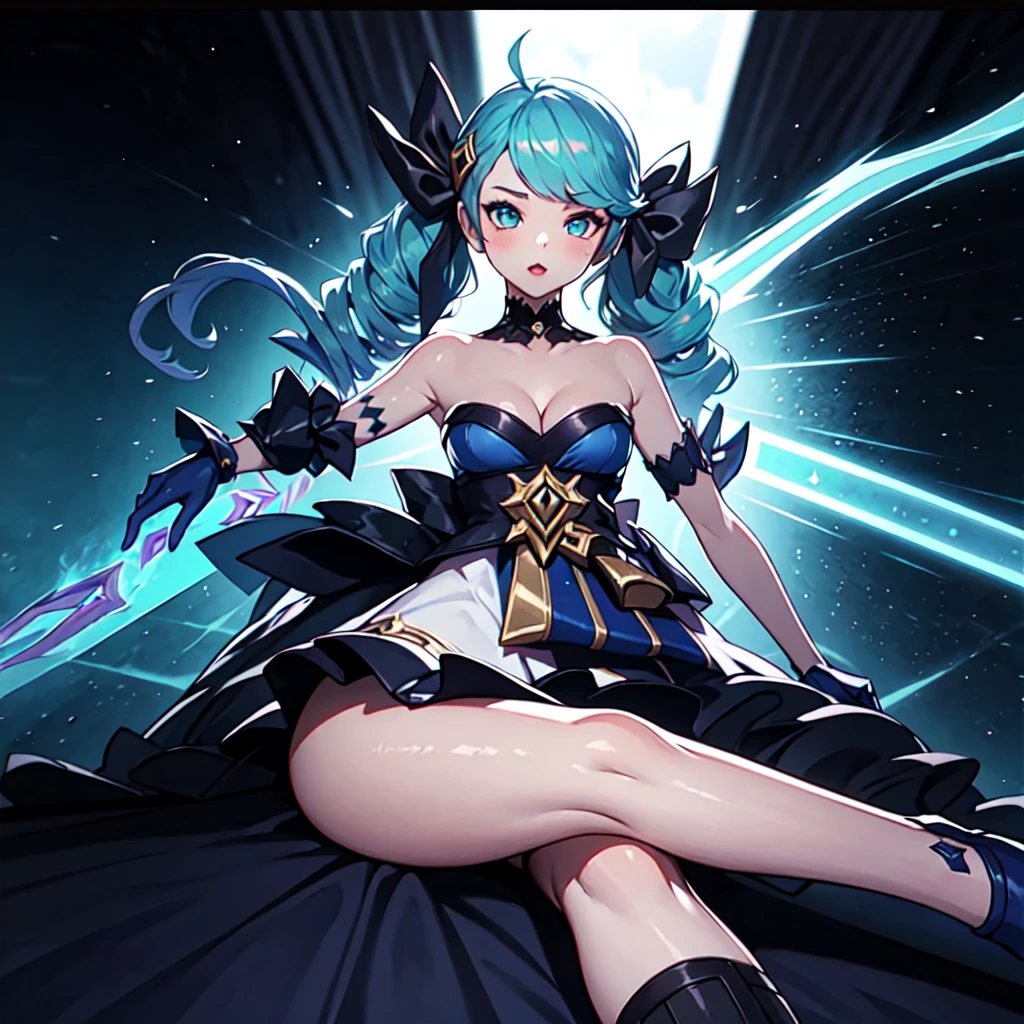 ((best quality)), (Extremely detailed), ((Extremely detailed)), (Fair), ((Kawaii girl)),  ((Ultra HD)), (masterpiece), (high quality), (best quality), (4K), (high quality), （1 girl）, （Random actions），slim, （Transparent fabric），Gwen，League of Legends，Curled up double ponytails，avatar，Showing cleavage