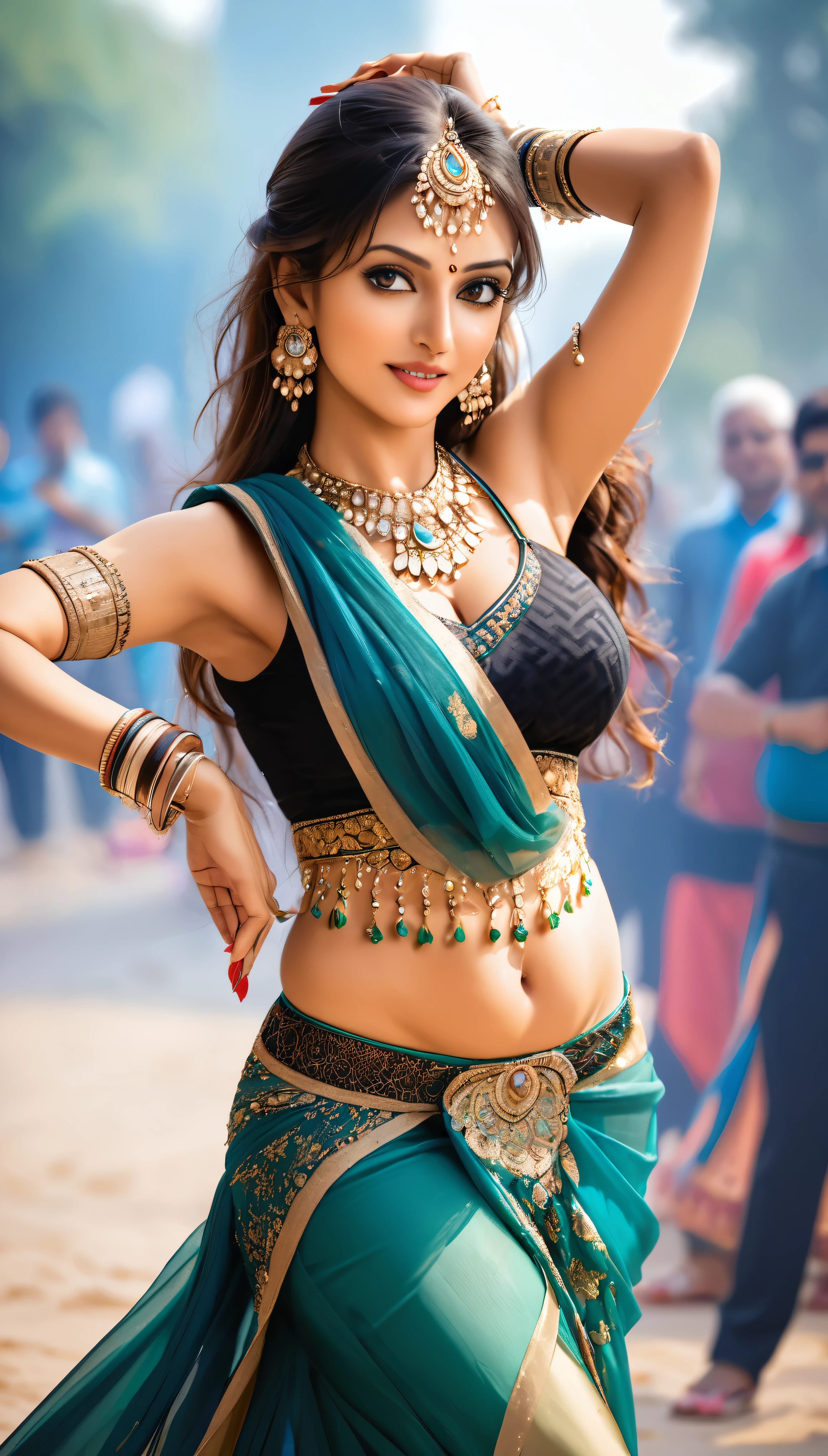 Индианка танцует танец живота, Очень привлекательная и зрелая молодая женщина, Она очаровывает публику своим соблазнительным сари.., КЛЮВ Фото, 
