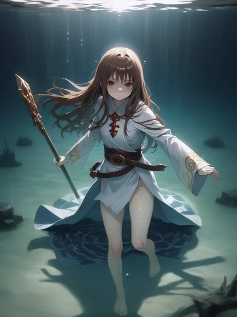 ８age、girl、Partially underwater,最high quality,high quality, 幼いgirl, Long Hair, Brown Hair, Wet Hair, Flat Chest,Dark underground ...