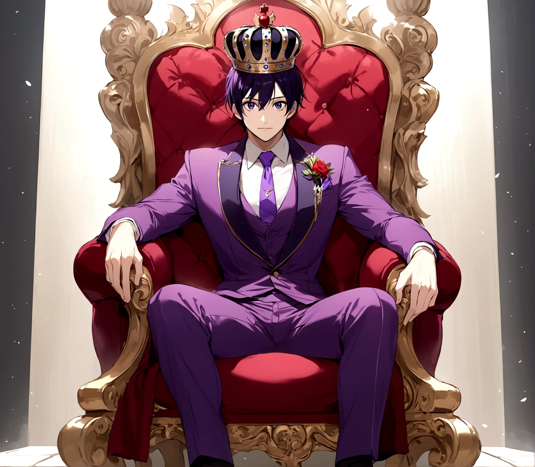 man, Red and purple suit, host, With a crown, Sitting on the throne