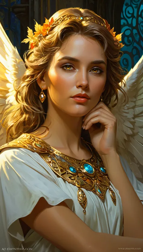 a beautiful angel, closeup portrait, intricate, elegant, extremely detailed, digital painting, art station, concept art, smooth,...