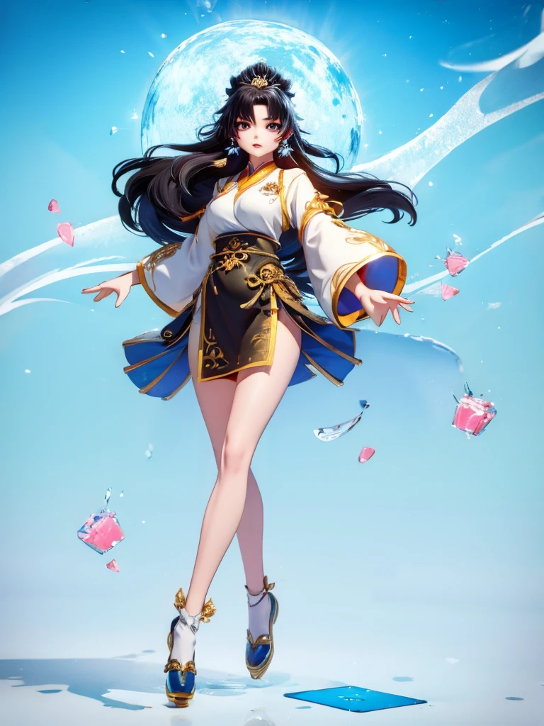 Seizo Watase style, Simple Line Initialism，Abstract art, 3d character, colorful hearts ,(((The most beautiful girl of all time))),  (full body 1.2), only girl,  18 year old, full body, (((8k))),, (((3d))), black hair,  Chinese girl, long hair, snow background, Taoist monk, cheongsam