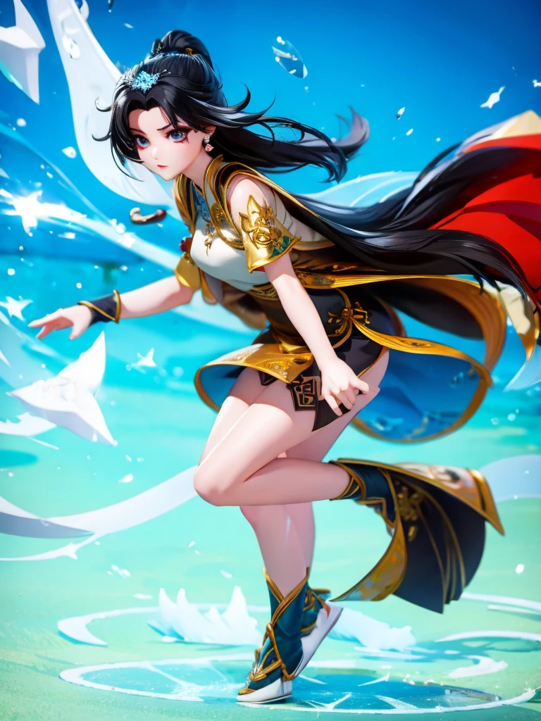 Seizo Watase style, Simple Line Initialism，Abstract art, 3d character, colorful hearts ,(((The most beautiful girl of all time))),  (full body 1.2), only girl,  18 year old, full body, (((8k))),, (((3d))), black hair,  Chinese girl, long hair, snow background, Taoist monk, cheongsam