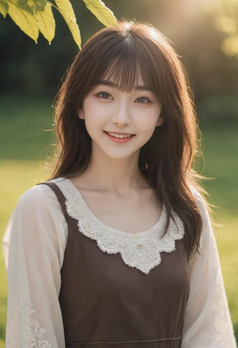 (Highest quality,8K quality,masterpiece:1.3),(Ultra-high resolution,Realistic:1.4,Live Shooting),(Very detailed,Caustics),(Ultra-Realistic Capture,(((garden)),beautifully detailed skin),1,Beautiful Japanese, Medium Hair, Asymmetrical bangs, Brown Hair, I'm looking at the camera with a smile on my face,Soft Light,A ray of light shining from above,Natural light，((Date Clothes))，(((1 female))),