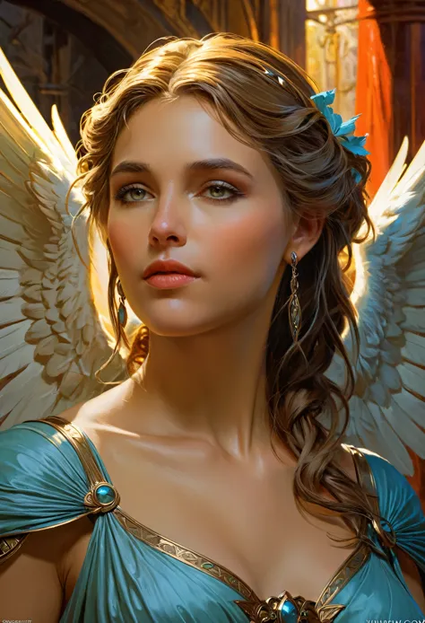 a beautiful angel, closeup portrait, intricate, elegant, extremely detailed, digital painting, art station, concept art, smooth,...