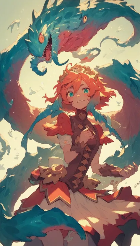 best quality, super detailed illustration, warm colors, perfect lighting, perfect detail ,cute sea monster girl