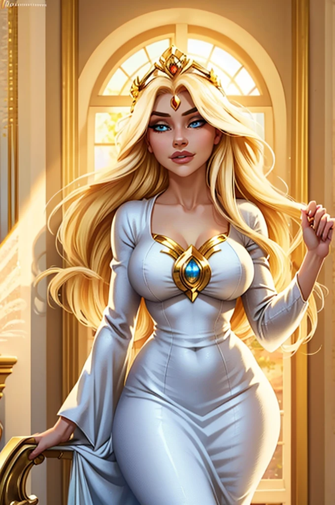 赫墨拉是白昼和日光的女神. 她经常被描绘成一个年轻的, 容光焕发的女人, 象征着白昼之光的美丽. 她的头发又长又金, 像太阳一样闪耀. 你的眼睛是蓝色或金色的, 反射日光. Hemera 拥有清澈明亮的肌肤, 象征着白天的光明. 她身材苗条优美, 通常身穿白色或金色长袍，看起来像是由光制成的, 所到之处散发出光芒和热量.