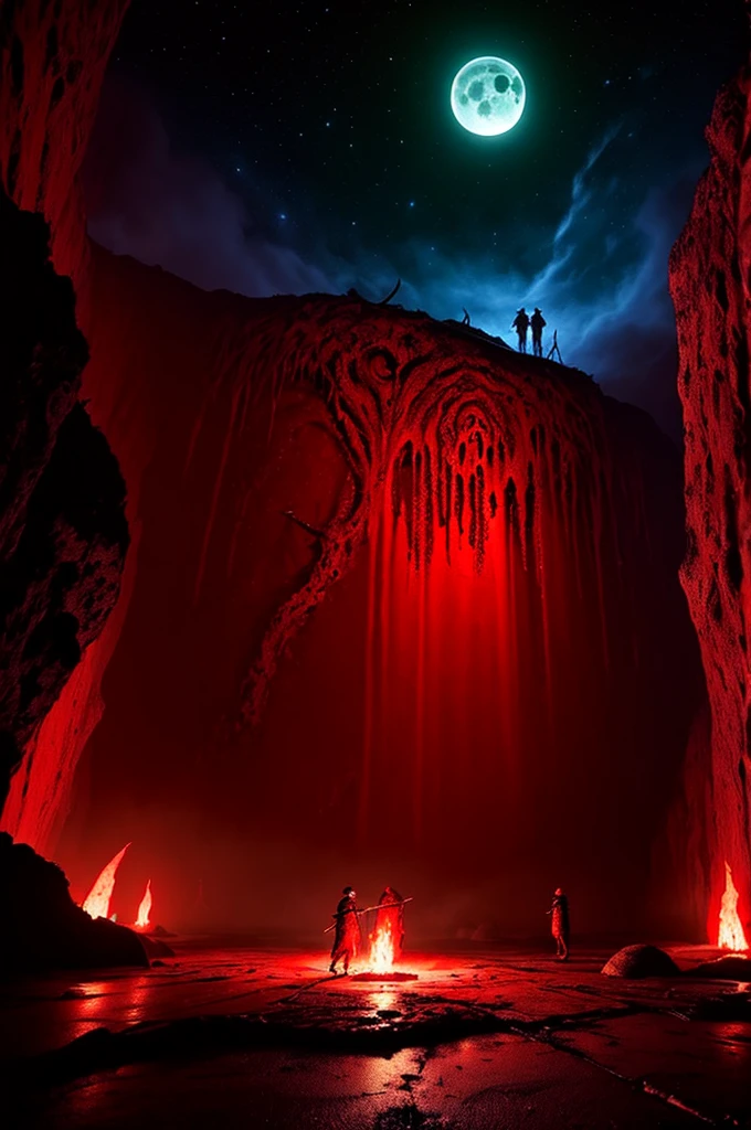 (((colorful))), Cult of Cthulhu, hyperrealism, hyper realistic color photo, realistic photography, dark atmosphere, HDR, ultra detailed, sharp theets, high quality render, ultra realistic shadows, ultra defined, bloody red waterfall, moon, cult of ctulhu, bloody ritual, red runes circle, Cthulhu howering on backgroundcsu, underground, cross-section, from side
 YaPAseer, horror