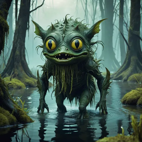 little scary swamp creature in the swamp medieval dark fantasy