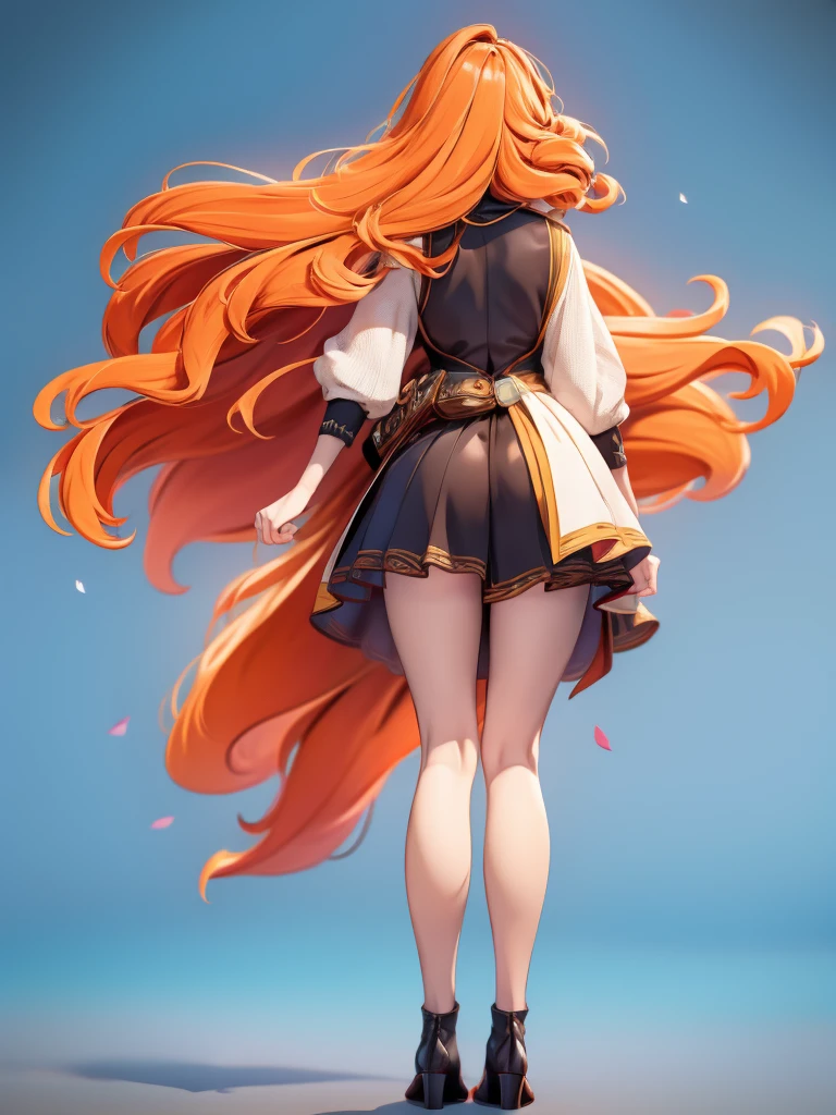 Seizo Watase style, Simple Line Initialism，Abstract art, 3d character, colorful hearts ,(((The most beautiful girl of all time))),  (full body 1.2), only girl,  25 year old, full body, (((8k))),, (((3d))), orange hair, look from back