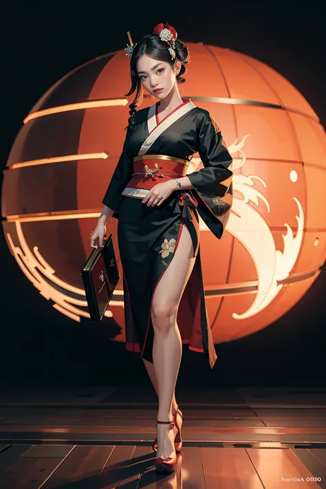 a highly detailed full body portrait of a geisha. 8k, octane render, Intricate hyperdetails, Symmetrical  