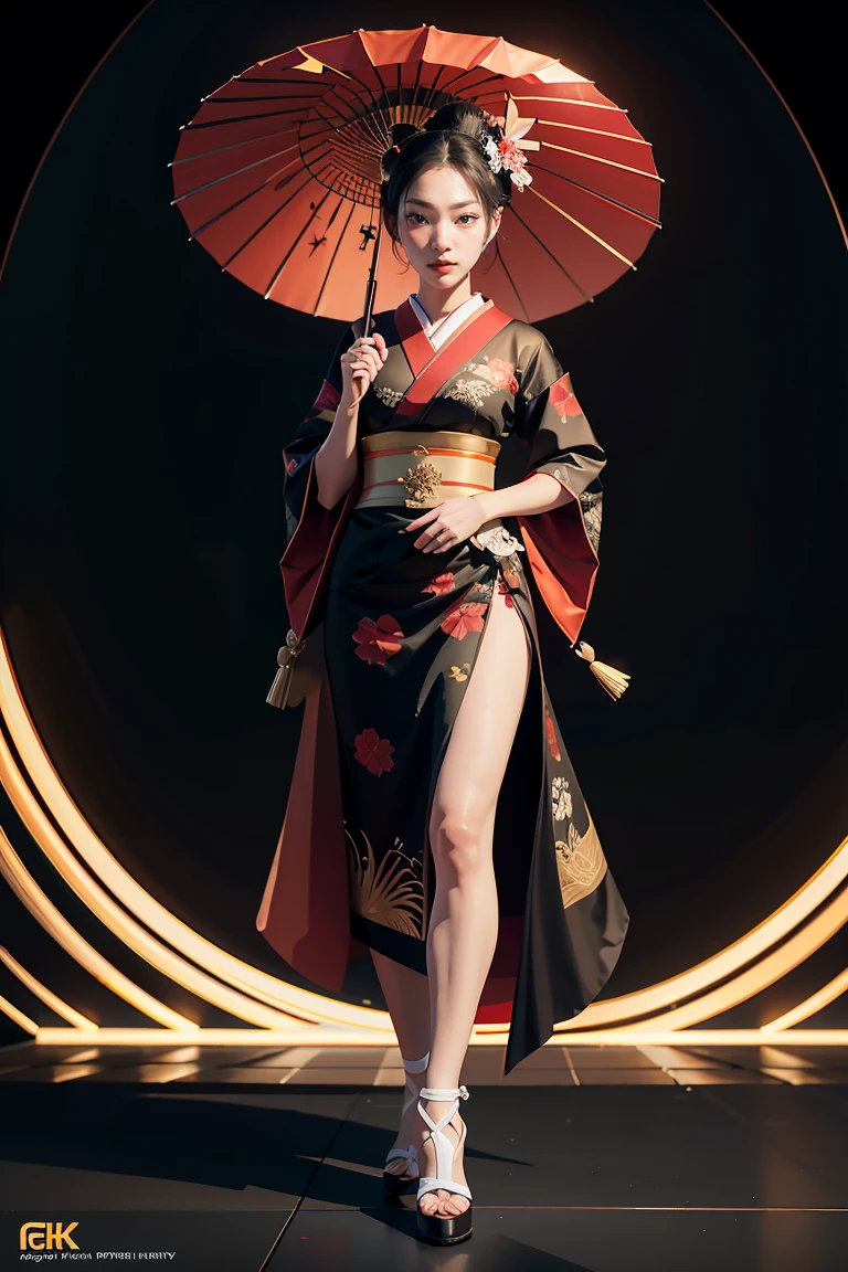 Un retrato de cuerpo entero muy detallado de una geisha.. 8K, renderizado de octanaje, Hiperdetalles intrincados, simétrico  