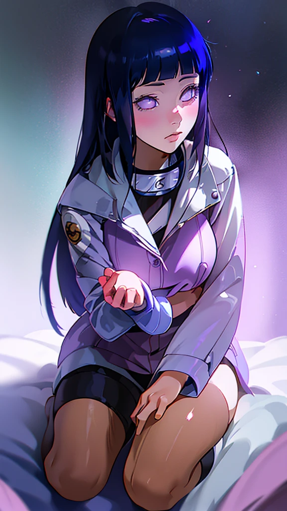 un gros plan d&#39;une personne assise sur une chaise avec un manteau, un dessin manga inspiré de Miwa Komatsu, tendance sur pixiv, qu&#39;est-ce que c&#39;est?, Hinata Hyûga, Hinata Hyûga from naruto, style anime ecchi, Style Ecchi, Réaliste , dans un style animé, illustration du corps entier d&#39;anime, belle lycéenne anime