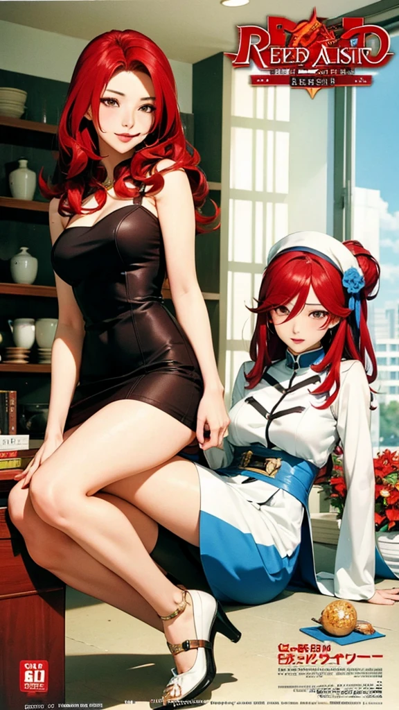 sensual asian woman, アニメ, Higher quality, woman opens her legs, redheadwear, Red hair