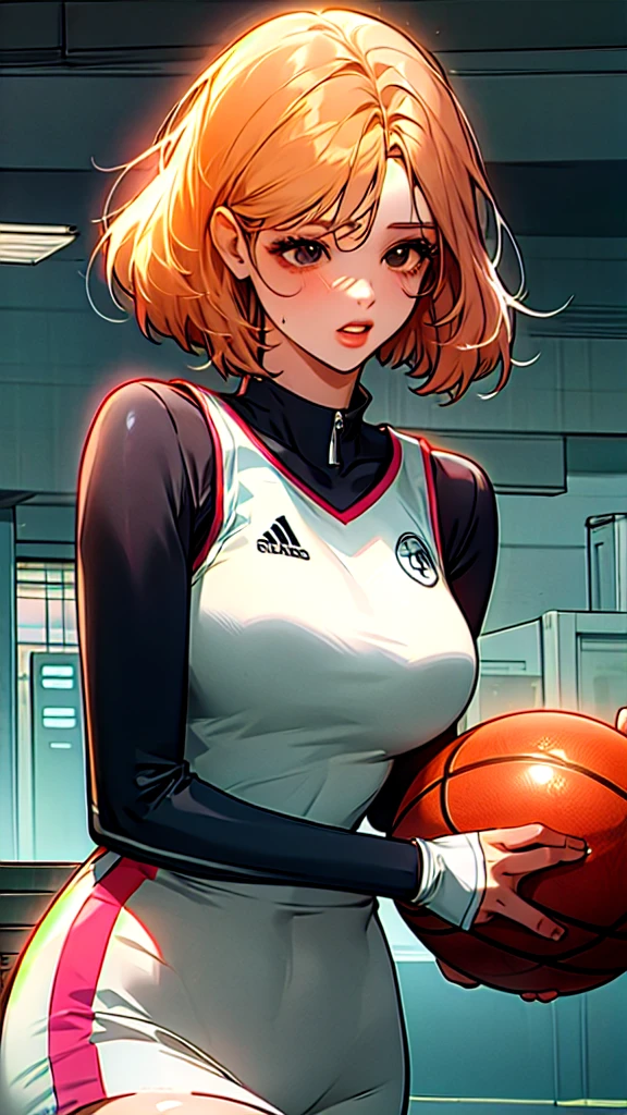 Woman wearing basketball suit