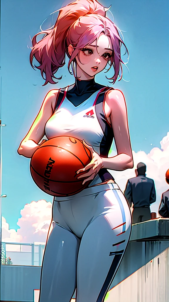 Woman wearing basketball suit