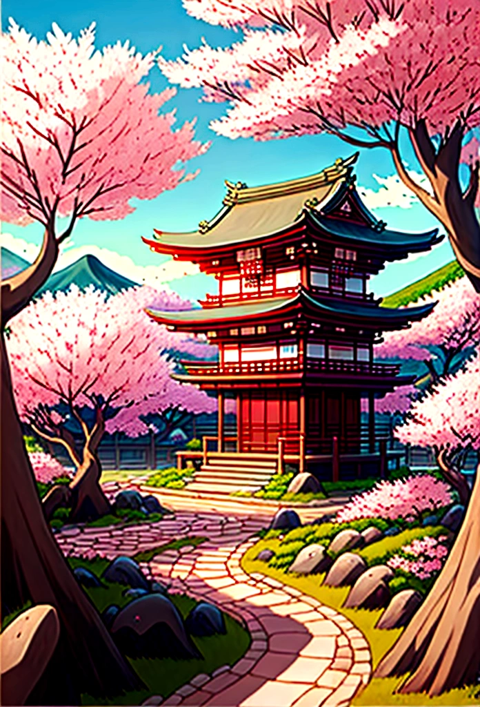 Beautiful shrine scenery, cherry blossoms, loose, anime Background Art, Japanese Art Style, Beautiful anime scene, Detailed Landscape - Width 672, Background Art, Anime scenery, Anime Background, Beautiful anime scenery, Beautiful peaceful scene in anime, Landscape painting, Japanese Village, Anime scenery concept art, 8K))