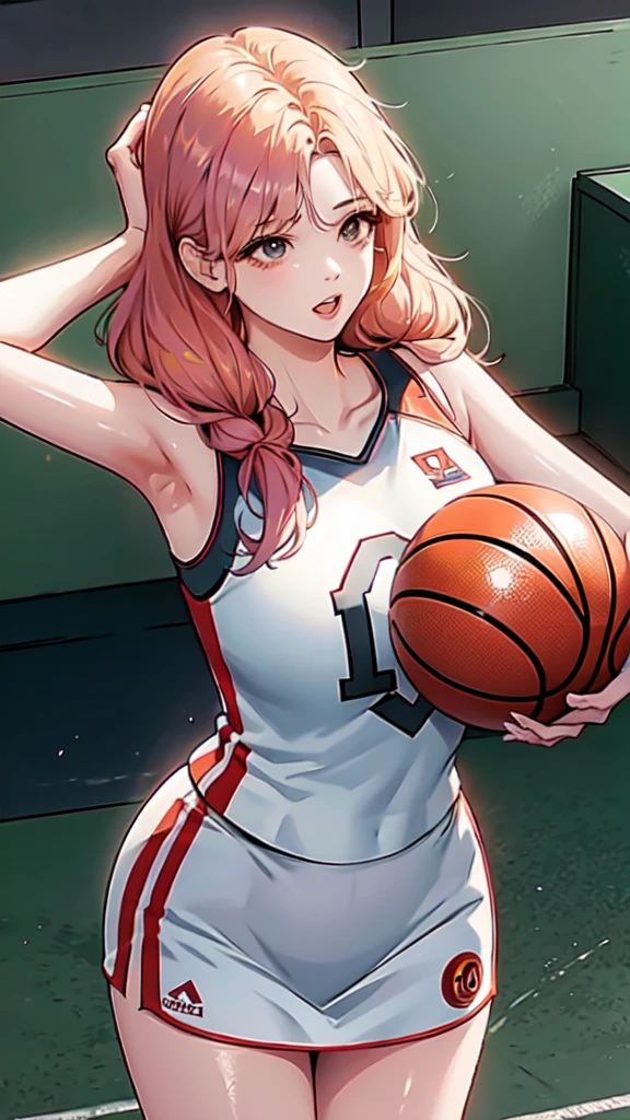 Woman wearing basketball suit