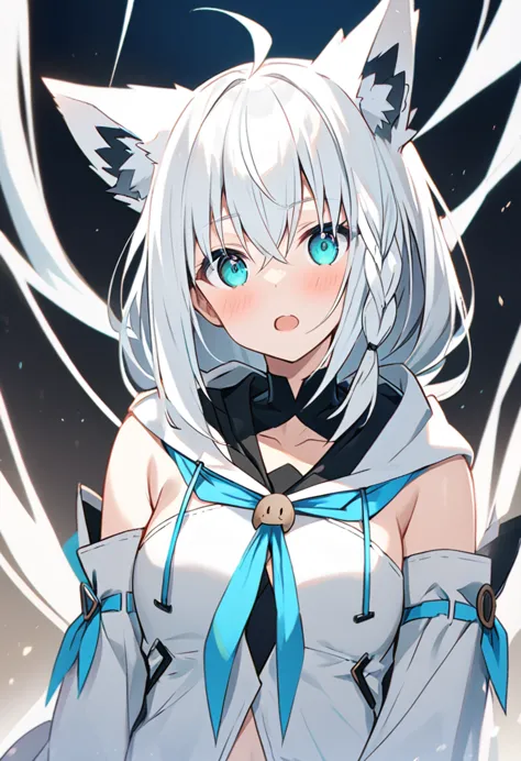 shirakami fubuki、white hair、animal ears