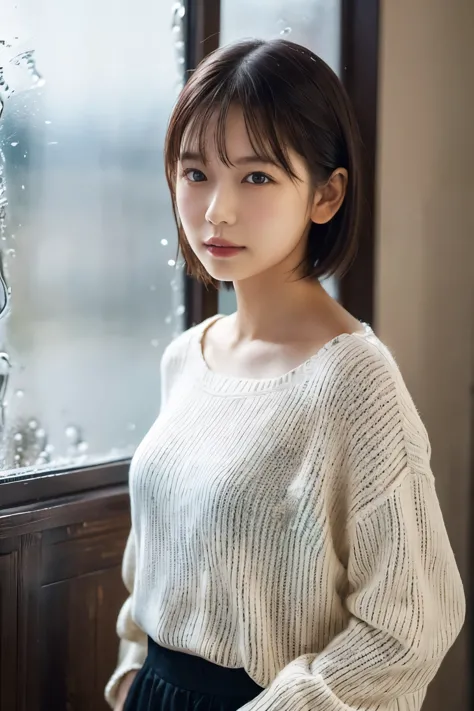 1 Girl, (Wearing a white summer sweater:1.2), Very beautiful Japanese idol portraits, 
(RAW Photos, Highest quality), (Realistic...