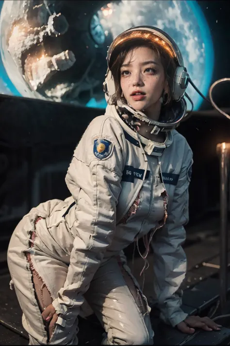 Working in space、１０Teenage Girls、Woman in costume with space suit helmet, Highly detailed digital art in 4K, Amazing digital art...