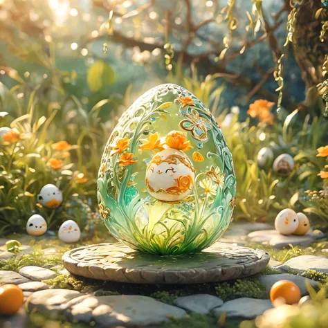 best quality, very good, 16k, ridiculous, extremely detailed, charming(((egg:1.3)))，made of translucent jade, background grassla...