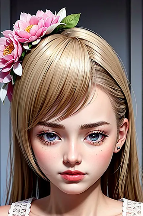 A girl's face made up of different flowers