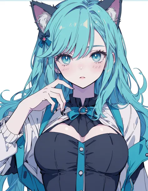 city girl, gothic Lorita, jitome, wince, ((masterpiece, best quality:1.5)), ((Beautiful detailed cat aqua eyes:1.2)), cat ears, ...