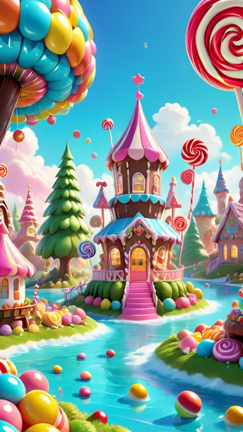 chocolate，Gingerbread Man，candyland。Candy Castle。Candy Ferris Wheel。Fantasy Candy Castle。Colorful。rich colors。C4D，rendering。CORD...