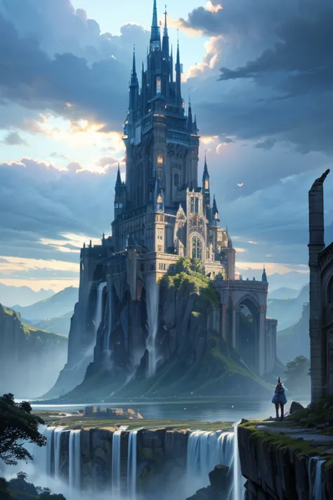 Huge castles and skyscrapers floating in the sky Cyberpunk Isekai Fantasy Top Quality Ultra High Definition Utopia 8K Giant Wate...