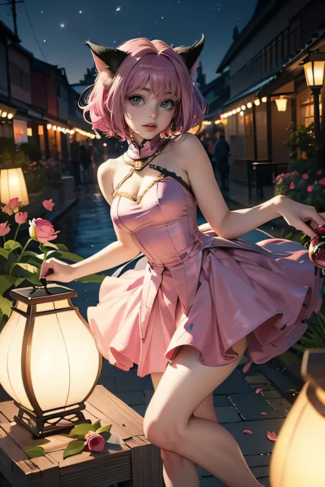 ichigo momomiya, tokyo mew mew, short hair, pink hair, ornament hair, cat ears, perfectly body, perfectly hands,  flowing hair, ...