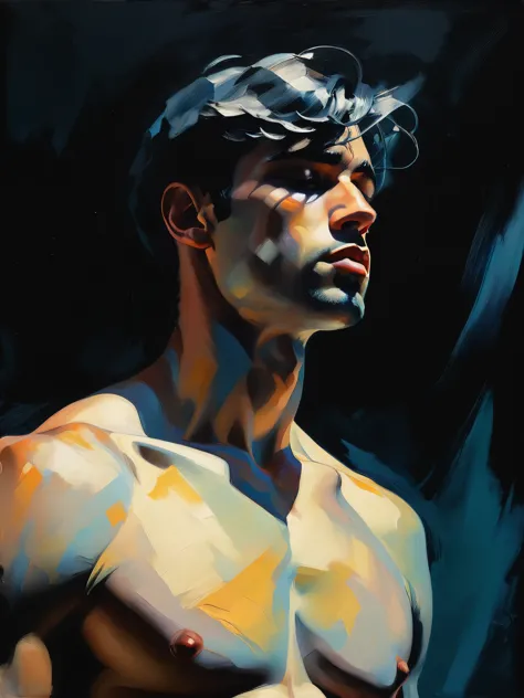 chiaroscuro technique on sensual illustration of an arafed man in white underwear, sexy masculine, diego fazio, male model, by L...