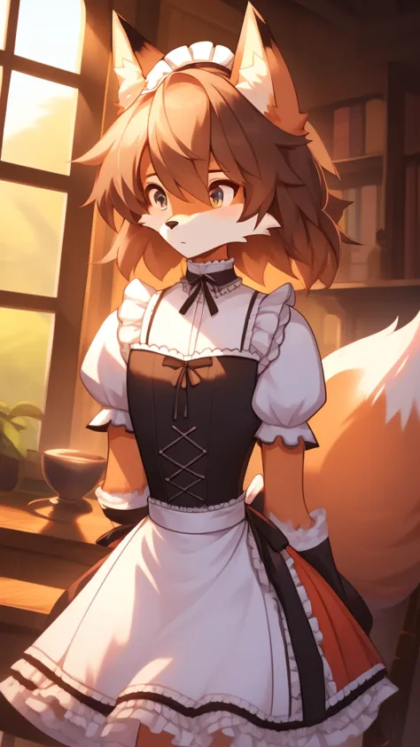 Best quality, Super detailed illustration, warm colors, perfect lighting, perfect detail, ( boy Fluffy fox:1.4) , feminine face ...