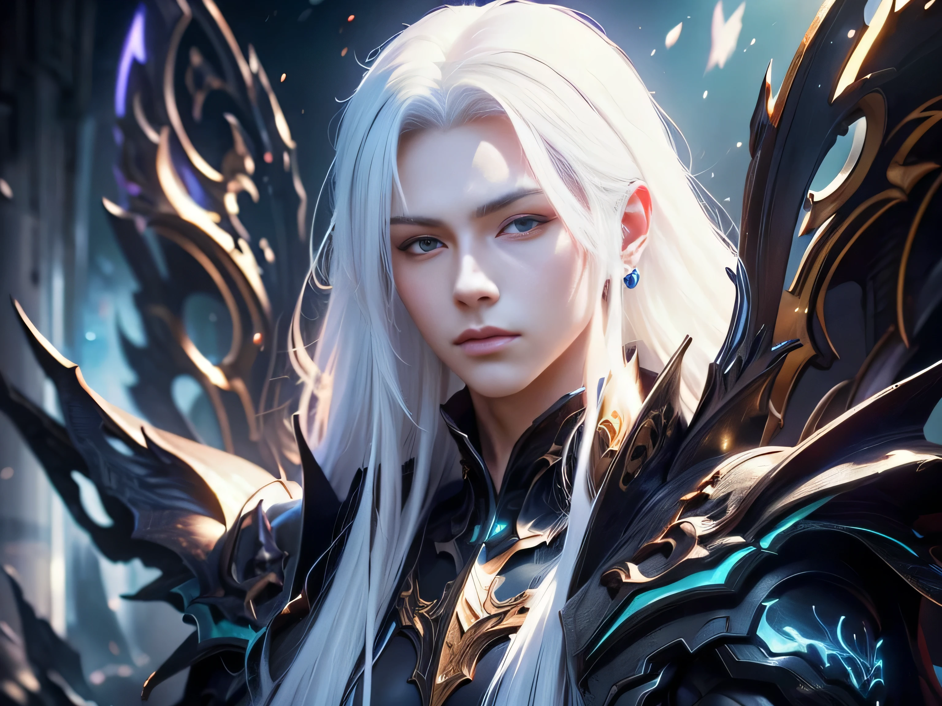 (Best Quality, 8K, Masterpiece, HDR, Soft Lighting, Picture Perfect, Realistic, Vivid), Male Humanoid Dragon (1.0), 1 Guy, Perfect Face, Super Detailed Photo of a Gorgeous Humanoid Dragon Man with Long White Hair, Side by Side lies a white dragon, Beautiful anime fantasy, background blur, anime fantasy, work in the style of Gouves, realism: 1.37, long white hair, plump lips, (Ultra high quality fantasy art), Masterpiece, male model, male character ultra high quality designs, detailed 8k anime art, realistic anime art, highest quality wallpapers, intricate ultra high quality accurate male characters faces, high quality designs and accurate physics (fantasy - ultra high quality art), dark fantasy style), masterpieces, super high quality quality characters, anime resolution - 8K, realistic anime art, wallpapers with the highest quality illustrations, ultra-high detail faces, high-quality design and accurate physics), color, depth of field, shadows, ray tracing, high-quality execution. -high quality and 8K resolution, (Accurate simulation of the interaction of light and materials)], [High-quality hair detail [Read more about beautiful and shiny white hair]], (Beautifully detailed hands [perfect fingers [Perfect nails]]], (perfect anatomy ( perfect proportions)))) [[Full-length]], [Perfect combination of colors (Accurate imitation of the interaction of light and material)], [art that conveys the meaning of the story](modified)