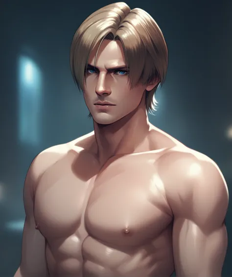 1boy, leon kennedy, blue eyes
naked, seductive,