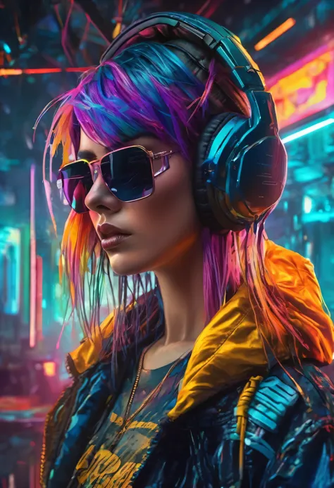 create an image demonstrating the style of ((cyber grunge)) style, hyper realism, 8k high definition, vibrant colors, sharp focu...