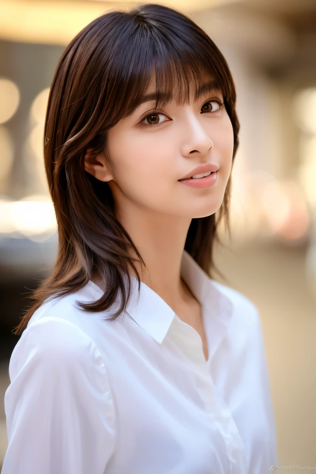 (8k, RAW photos, top quality, masterpiece: 1.2), ultra detailed, super resolution, (real photos: 1.37), portraits, high definition RAW color photos, professional photos, official art, highly detailed CG Unity 8k wallpapers, beautiful Japanese woman, {30|40} years old, highly detailed faces, Highly detailed eyes, highly detailed skin, Highly detailed nose, Highly detailed mouth, Perfect anatomy, Highly detailed background, Highly detailed clothing, One Girl, famous Japanese actress, realistic body, white skin, radiant skin, slim body, handsome body, brown hair, {short|long} hair, (blunt bangs:1.2), cute face, slight smile, Realistic Face, White shirt, Earrings, Camera Gaze, Cowboy Shot, Standing Figure, Dynamic Lighting,