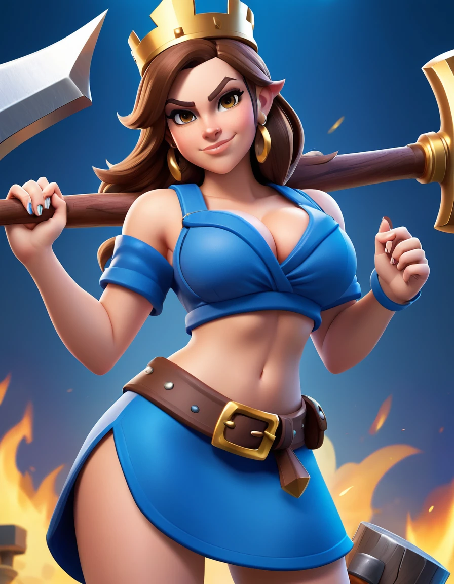 Beautiful Sexy clash royale walkyrie, blue outfit big breasts - SeaArt AI