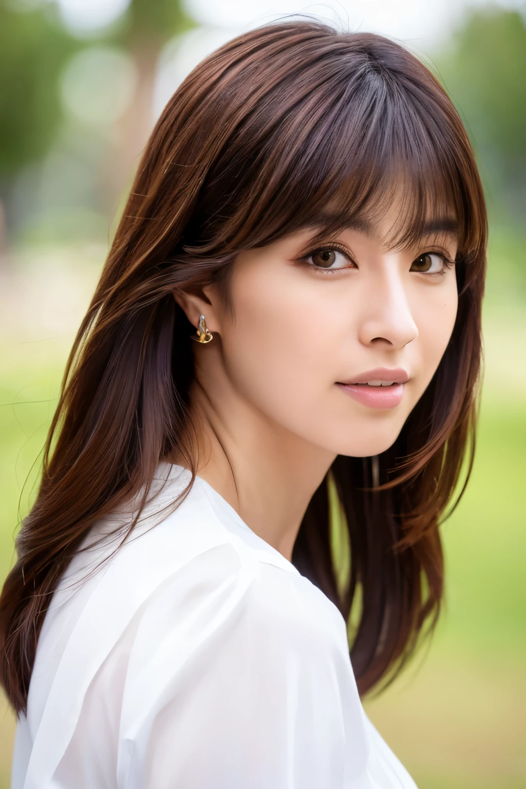 (8k, RAW photos, top quality, masterpiece: 1.2), ultra detailed, super resolution, (real photos: 1.37), portraits, high definition RAW color photos, professional photos, official art, highly detailed CG Unity 8k wallpapers, beautiful Japanese woman, {30|40} years old, highly detailed faces, Highly detailed eyes, highly detailed skin, Highly detailed nose, Highly detailed mouth, Perfect anatomy, Highly detailed background, Highly detailed clothing, One Girl, famous Japanese actress, realistic body, white skin, radiant skin, slender body, very thin waist, handsome body, brown hair, {short|long} hair, (blunt bangs:1.2), cute face, slight smile, Realistic Face, White shirt, Earrings, Camera Gaze, Cowboy Shot, Standing Figure, Dynamic Lighting,