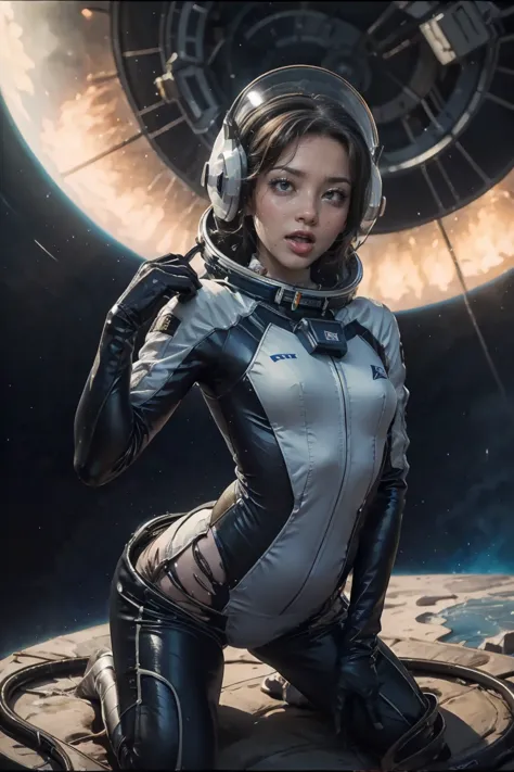 Working in space、１０Teenage Girls、Woman in costume with space suit helmet, Highly detailed digital art in 4K, Amazing digital art...
