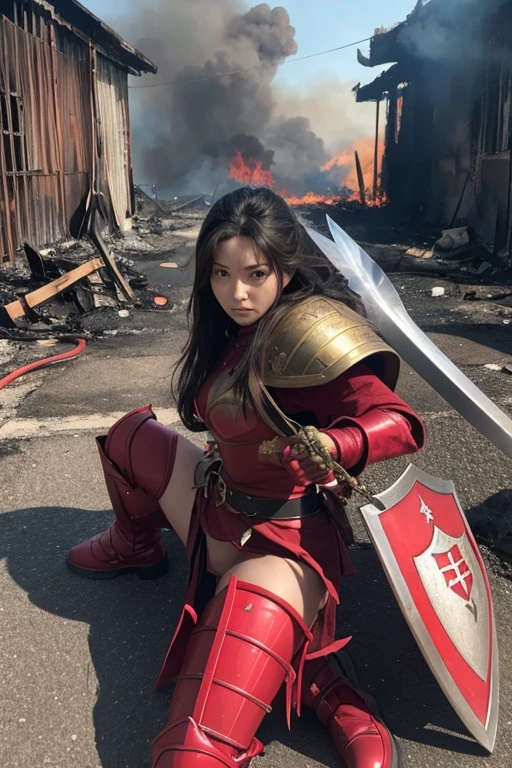 Dragon Quest、Woman warrior、Completely destroyed red armor、Injured in a fire attack、Remaining HP: 1、Shield is destroyed、Coming under attack、触手Coming under attack、Slashed with a sword、Being restrained、I&#39;will be defeated、Can&#39;t avoid attacks、Crucified、Executed、Real、Large damage、shield、sword、alone、Get down on one knee、Struck by hellfire、Final blow、Armor and armor、breastplate、Blue broken armor、Completely broken shin guard、get punched in the stomach