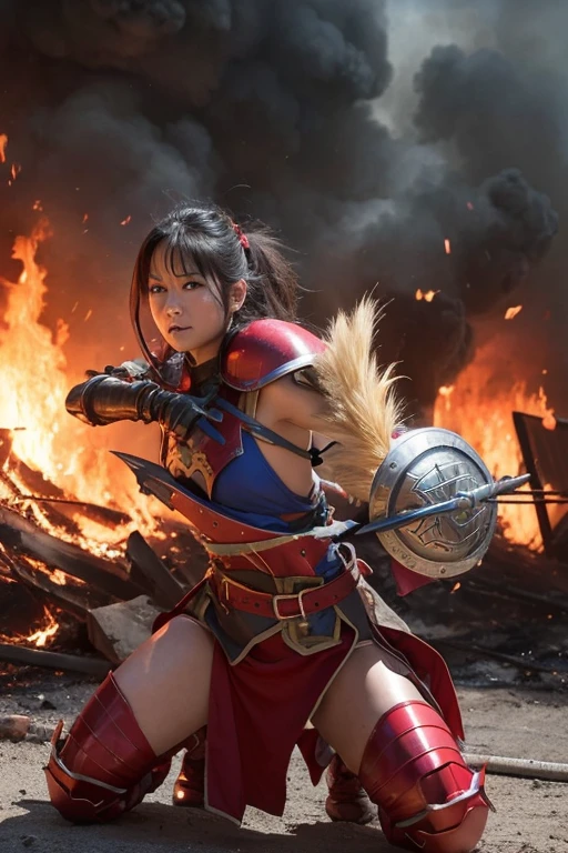 Dragon Quest、Woman warrior、Completely destroyed red armor、Injured in a fire attack、Remaining HP: 1、Shield is destroyed、Coming under attack、触手Coming under attack、Slashed with a sword、Being restrained、I&#39;will be defeated、Can&#39;t avoid attacks、Crucified、Executed、Real、Large damage、shield、sword、alone、Get down on one knee、Struck by hellfire、Final blow、Armor and armor、breastplate、腹にComing under attack、to faint、Protect your friends