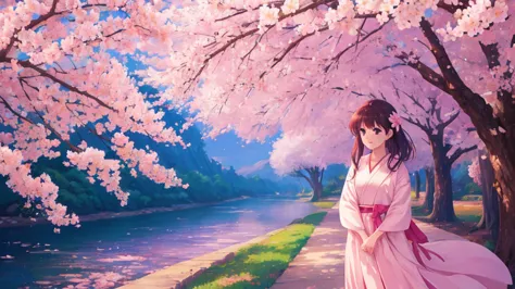 Highest quality, cherry blossoms, spring, Breeze, anime, background