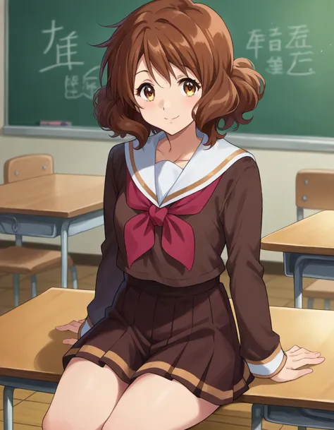 highest quality, high resolution, masterpiece, (beautiful eyes), (fine grain), detailed face, kumiko oumae, brown eyes, brown ha...